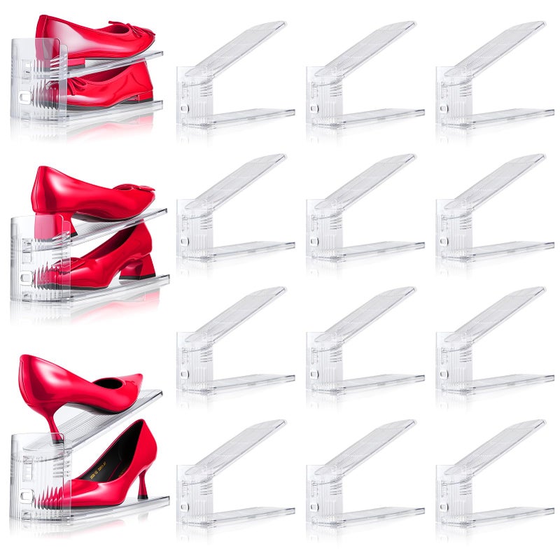 TOOKNIN Adjustable Shoe Slots Organizer,12PACK Transparent Shoe Stackers Shoe Rack Holder Shoe Space Savers Double Layer Stack Shoe Racks for Closet Organization(Transparent) - Image 2