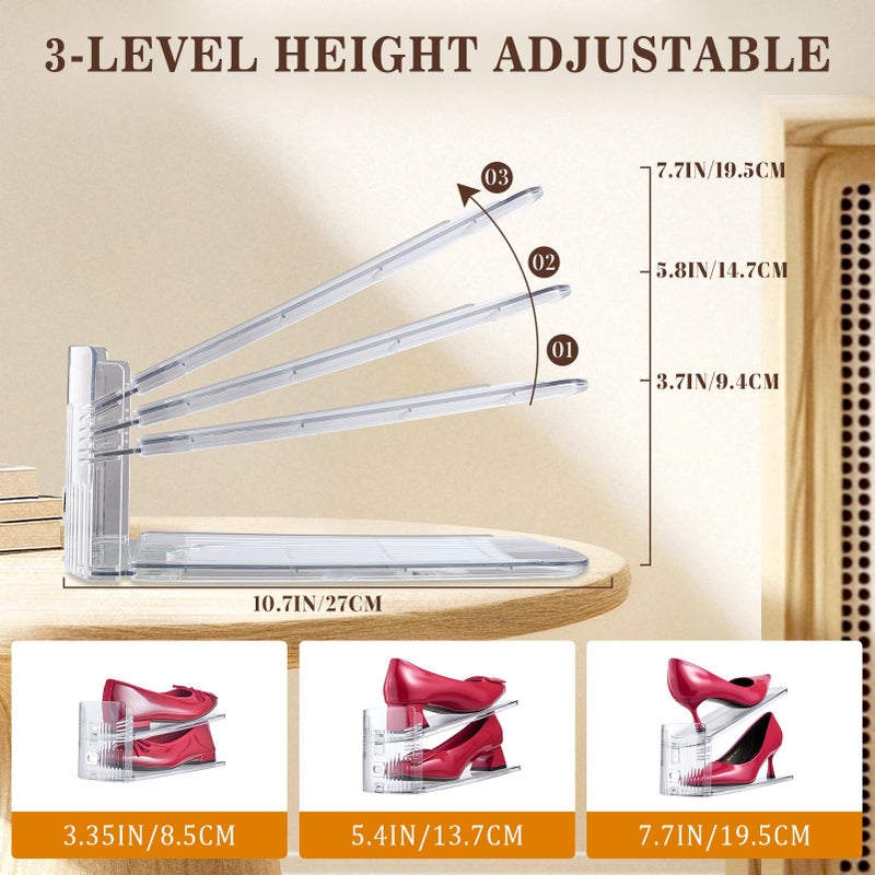 TOOKNIN Adjustable Shoe Slots Organizer,12PACK Transparent Shoe Stackers Shoe Rack Holder Shoe Space Savers Double Layer Stack Shoe Racks for Closet Organization(Transparent) - Image 4