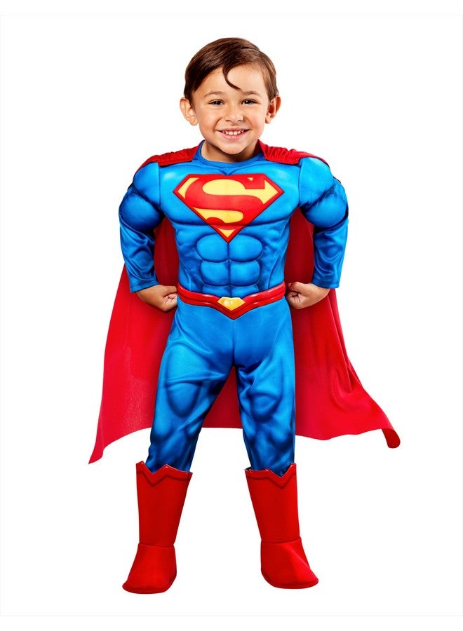 Rubies Superman Deluxe Padded Costume Jumpsuit And Cape For Toddlers Boys, For Themed Party And Halloween, 4T - Image 1