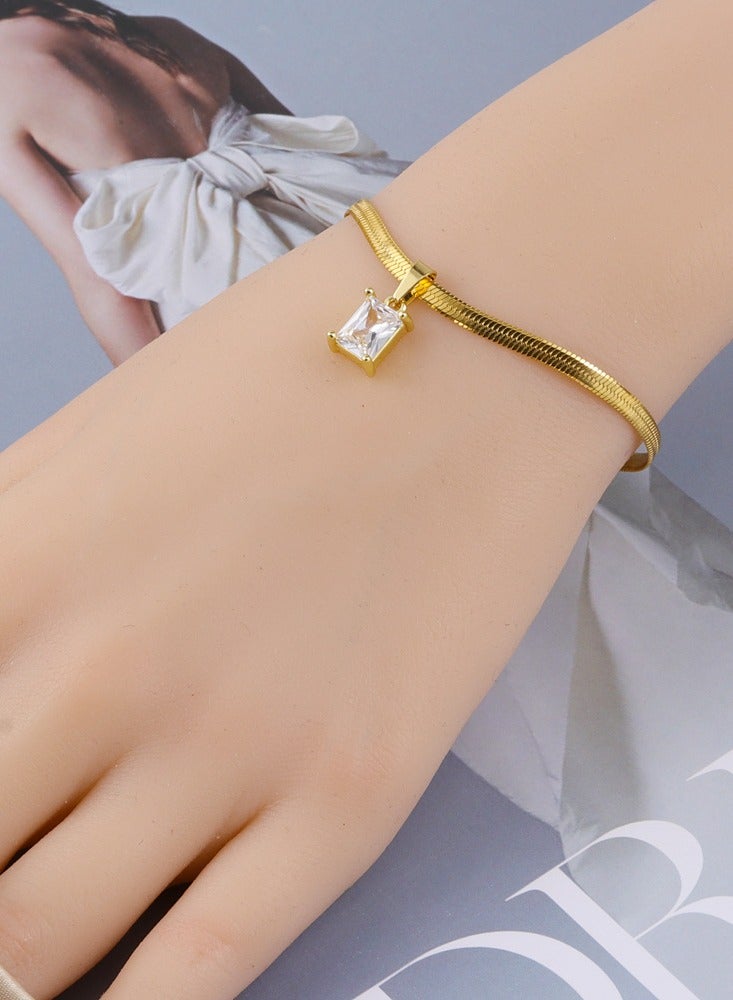 Kenzs square diamond zircon pendant bracelet white