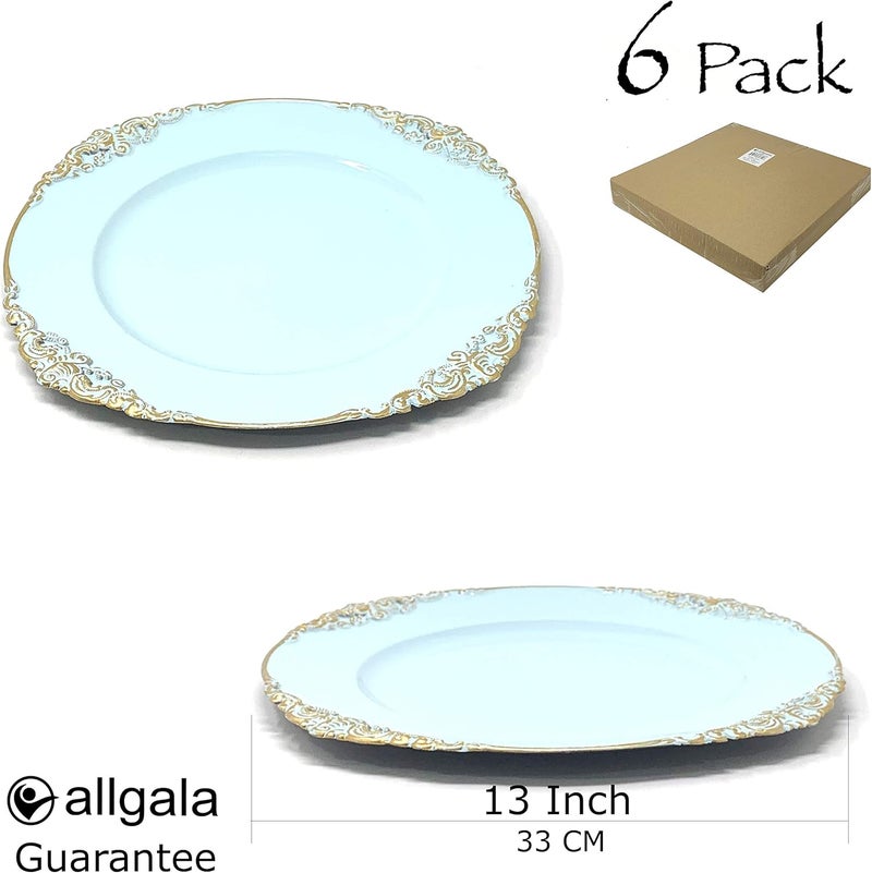 allgala أطباق شحن دائرية ثقيلة الجودة 13 بوصة 6 عبوات مزهرة باللون الأزرق الفاتح HD80344 - Image 2