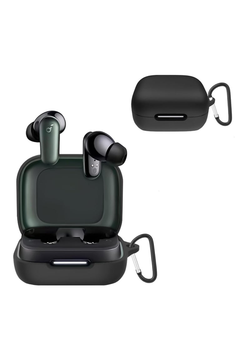 Silicone Case Compatible with Anker Soundcore R50i NC, Soft Slim Skin-Friendly Case, Shockproof Protective Cover with Carabiner (Black) - Image 3