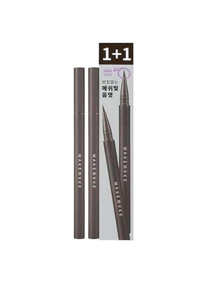 WAKEMAKE Real Ash Brush Eyeliner, Korean Makeup Liquid Eyeliner, Smudge-Proof, Ultra-Fine Tip, Long Lasting Waterproof Liquid Eyeliner 0.04 Oz (Pack Of 2) (02 Ash Brown) - Image 1