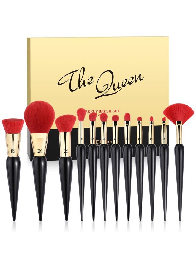 DUcare Makeup Brushes 12Pcs The Queen Series Makeup Brush set Premium Gifts Kabuki Foundation Blending Face Powder Blush Concealers Eye Shadows Brushes - Image 1