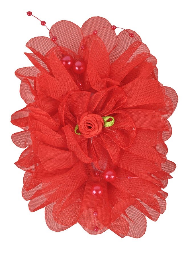 Yellow Bee Red Big Ruffle Flower Infant Hairband with Pearl Detailing, DE1103 - Image 2