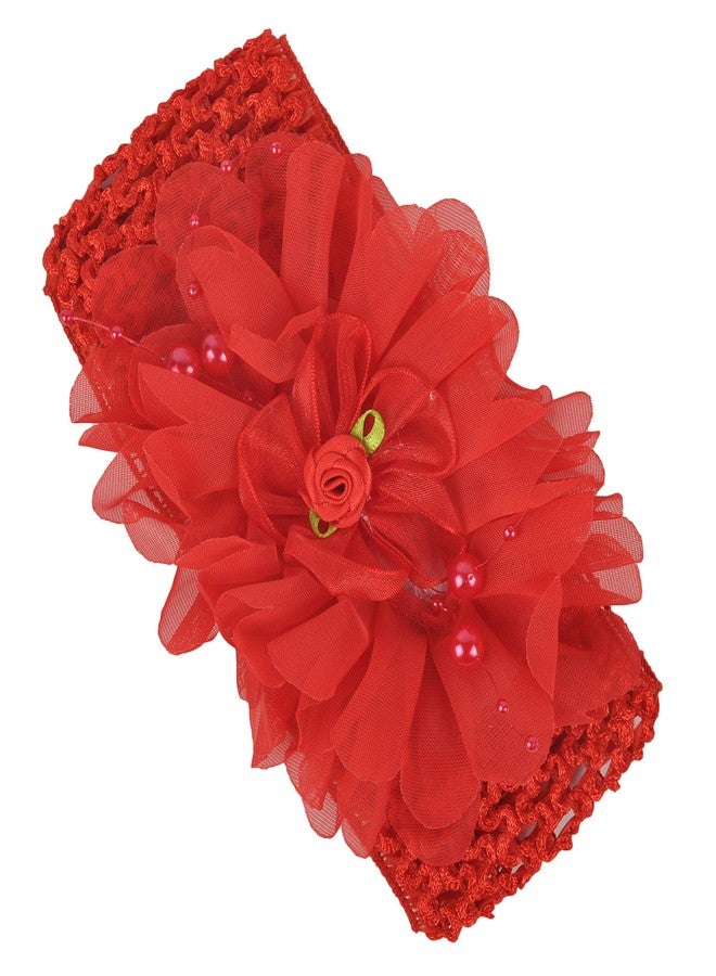 Yellow Bee Red Big Ruffle Flower Infant Hairband with Pearl Detailing, DE1103 - Image 1