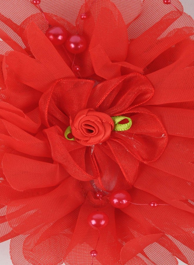 Yellow Bee Red Big Ruffle Flower Infant Hairband with Pearl Detailing, DE1103 - Image 3