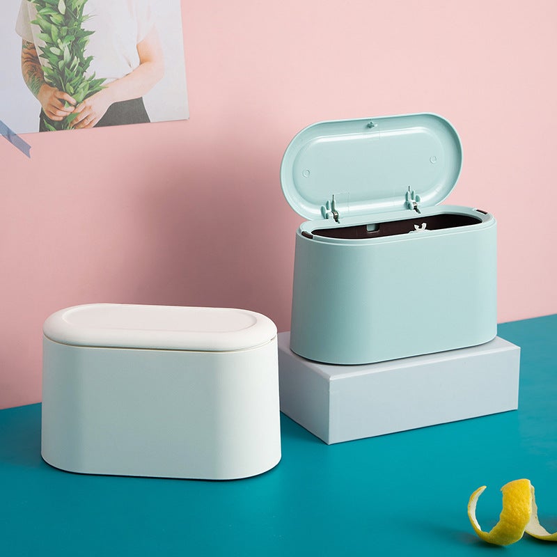 Self-designed Nordic Desktop Trash Can Japanese-style Lid Press Storage Box Double-layer Trash Storage Barrel(Pink [smooth]]) - Image 2