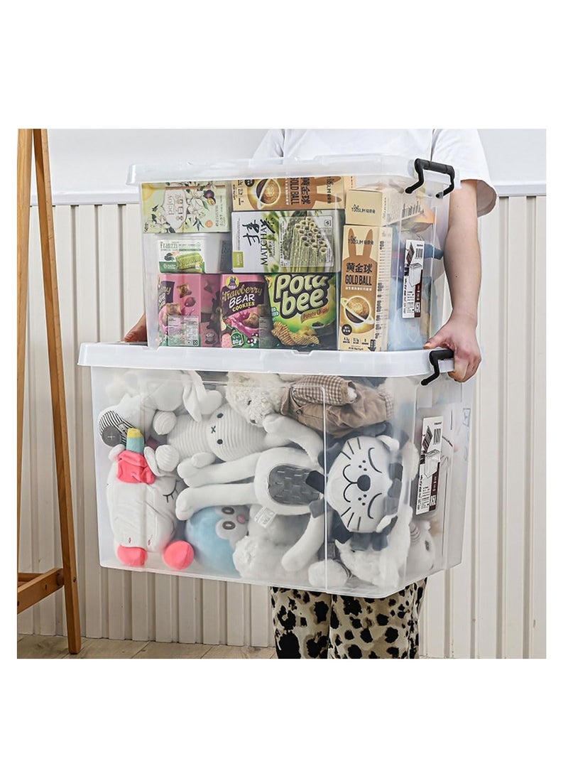 2PCS Plastic Storage Boxes, Transparent Lidded Storage Bins with Wheels, Clear Storage Box with Lid for Closet, Portable Storage Organizer for Storing Toys,Clothes,Shoes,Books,Bed Sheets (70#/100#)  - Image 1