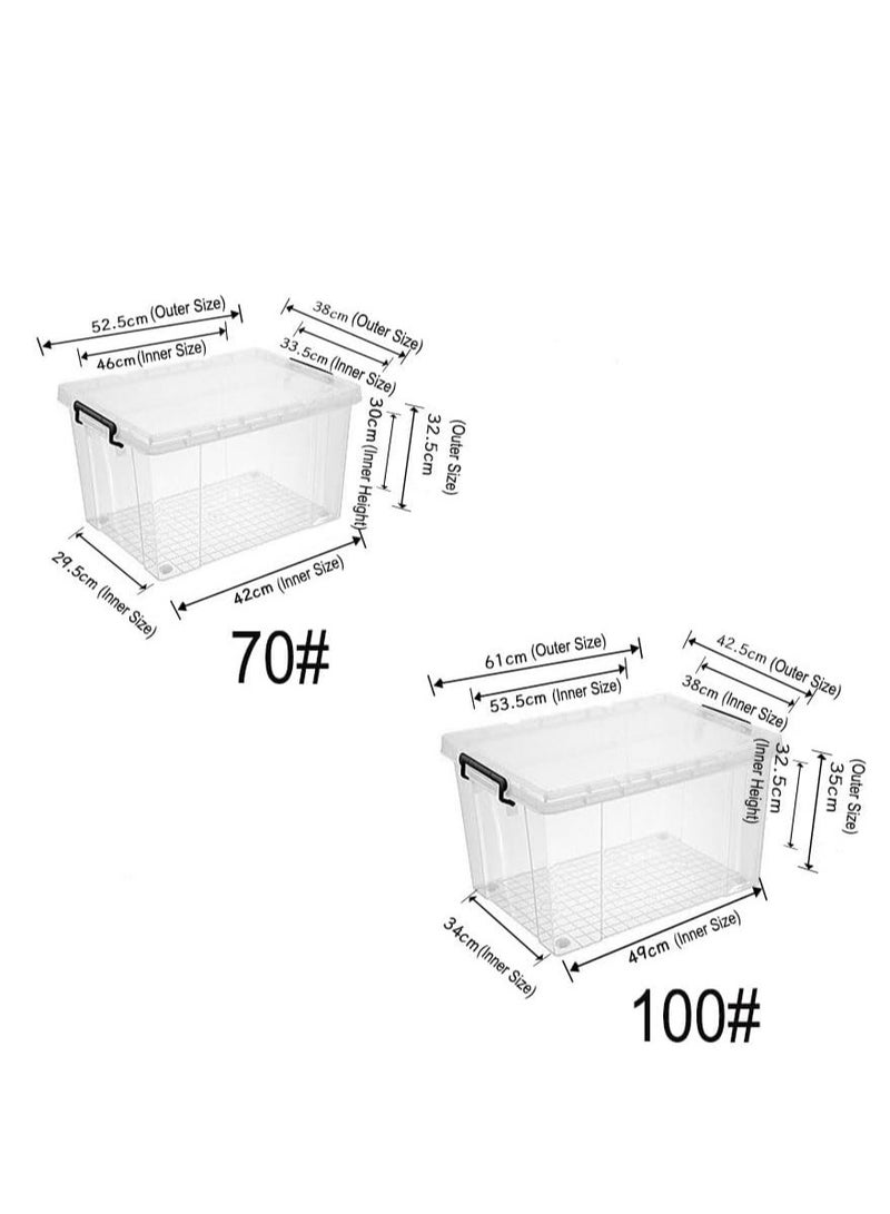 2PCS Plastic Storage Boxes, Transparent Lidded Storage Bins with Wheels, Clear Storage Box with Lid for Closet, Portable Storage Organizer for Storing Toys,Clothes,Shoes,Books,Bed Sheets (70#/100#)  - Image 2
