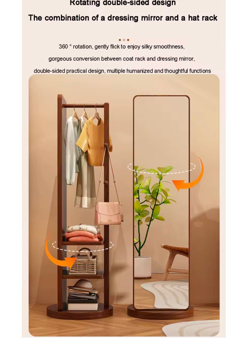 GT-Wheel Floor Mirror With Coat Rack Luxury Modern 360° Rotating Wood Full Body Length Mirror for Living Room and Bedroom  - Image 3