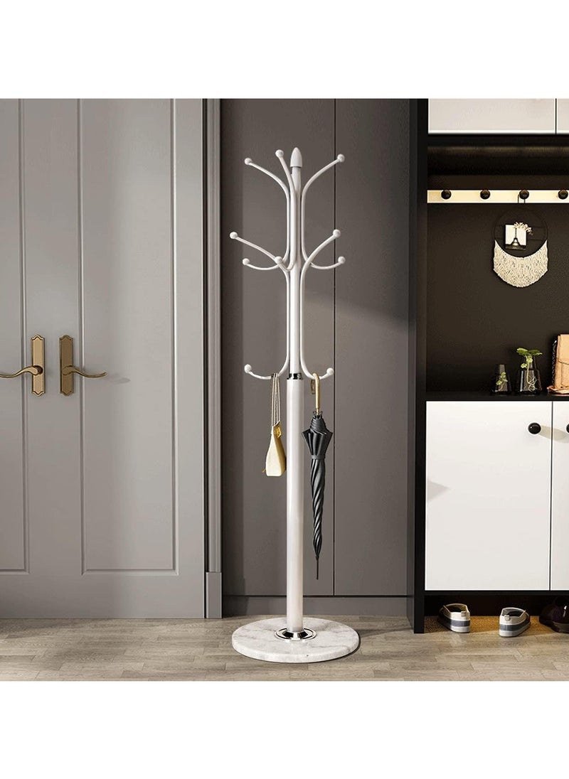 AUTOYSUR - Metal Coat Rack Freestanding, Coat Hanger Stand with Rock Slab Base, Coat Rack Stand for Clothing Bag Hat Home Bedroom Hotel Hall (white) - Image 1