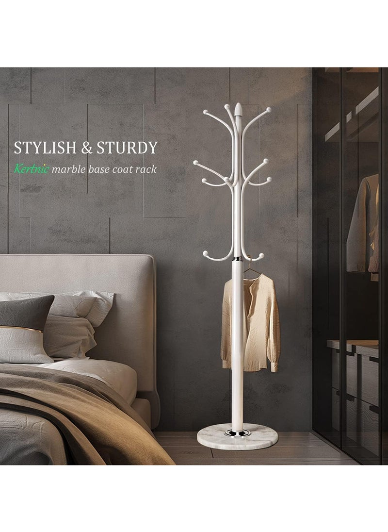 AUTOYSUR - Metal Coat Rack Freestanding, Coat Hanger Stand with Rock Slab Base, Coat Rack Stand for Clothing Bag Hat Home Bedroom Hotel Hall (white) - Image 1