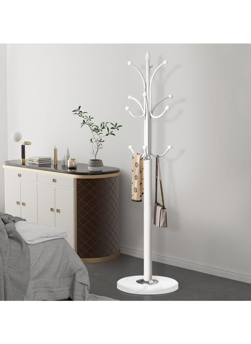 AUTOYSUR - Metal Coat Rack Freestanding, Coat Hanger Stand with Rock Slab Base, Coat Rack Stand for Clothing Bag Hat Home Bedroom Hotel Hall (white) - Image 1