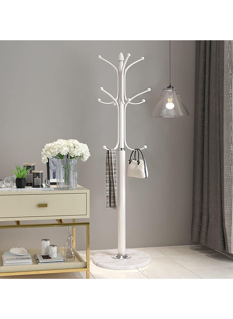 AUTOYSUR - Metal Coat Rack Freestanding, Coat Hanger Stand with Rock Slab Base, Coat Rack Stand for Clothing Bag Hat Home Bedroom Hotel Hall (white) - Image 1