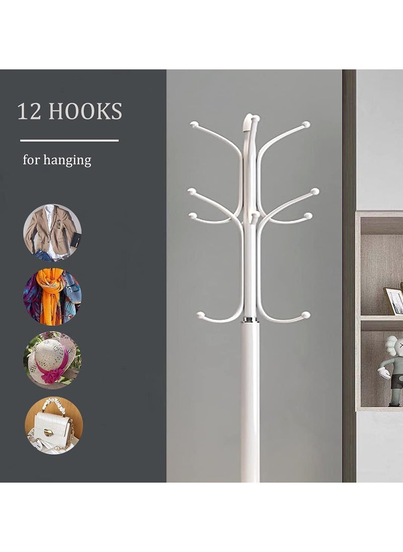 AUTOYSUR - Metal Coat Rack Freestanding, Coat Hanger Stand with Rock Slab Base, Coat Rack Stand for Clothing Bag Hat Home Bedroom Hotel Hall (white) - Image 1