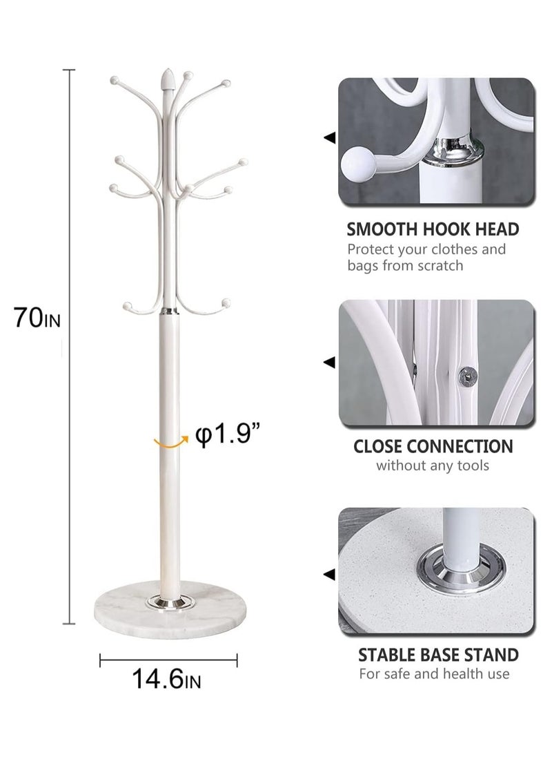 AUTOYSUR - Metal Coat Rack Freestanding, Coat Hanger Stand with Rock Slab Base, Coat Rack Stand for Clothing Bag Hat Home Bedroom Hotel Hall (white) - Image 1
