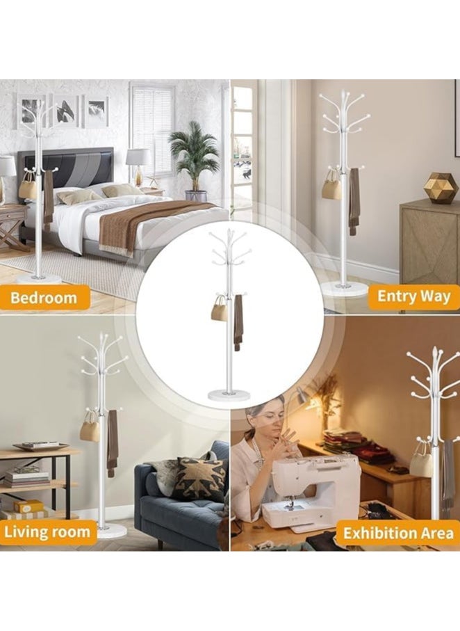 AUTOYSUR - Metal Coat Rack Freestanding, Coat Hanger Stand with Rock Slab Base, Coat Rack Stand for Clothing Bag Hat Home Bedroom Hotel Hall (white) - Image 1