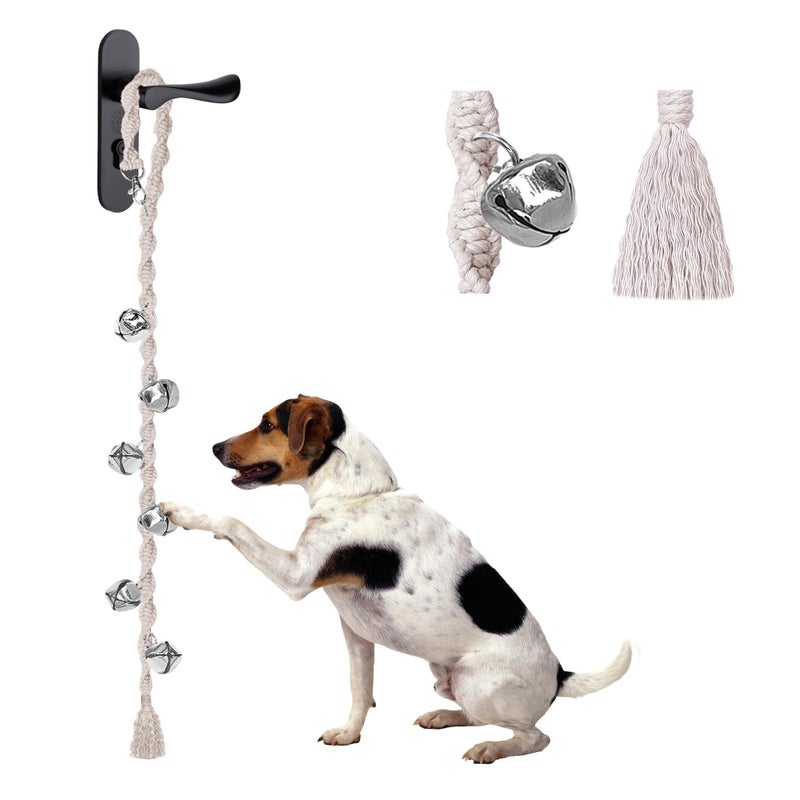 GINIDEAR Dog Bells to Go Outside & Puppy Potty Training, Adjustable Dog Door Bell Ring to Go Potty, Handmade with Premium Yarn. Twisted Style, Beige - Image 1