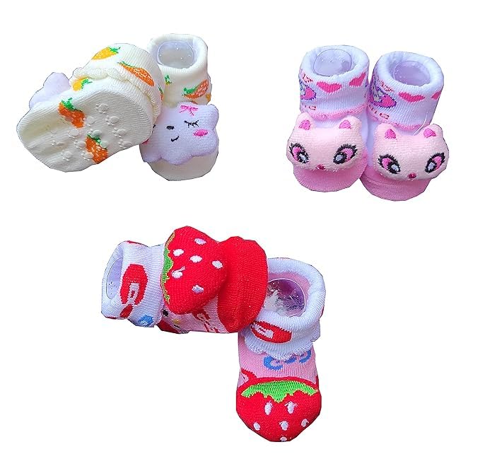 CUTEABLY Baby Girls Regular Cotton Newborn Socks, Infant Cartoon Christmas Print, Anti-Slip, 0-6 Months, Assorted - Image 1