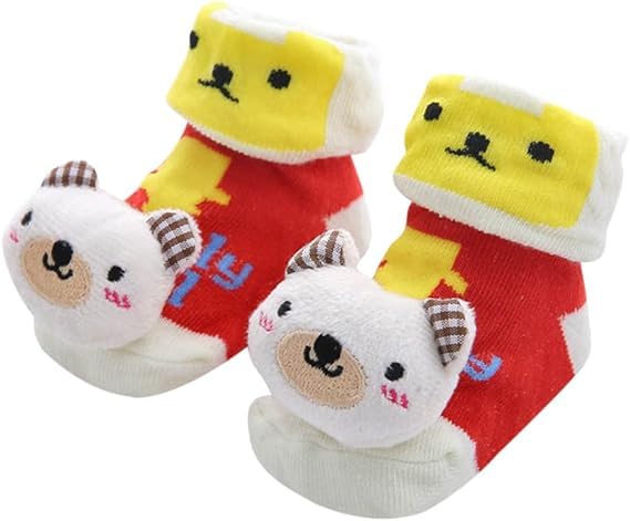 CUTEABLY Baby Girls Regular Cotton Newborn Socks, Infant Cartoon Christmas Print, Anti-Slip, 0-6 Months, Assorted - Image 5