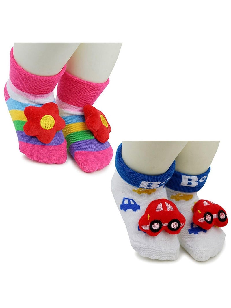 CUTEABLY Baby Girls Regular Cotton Newborn Socks, Infant Cartoon Christmas Print, Anti-Slip, 0-6 Months, Assorted - Image 2