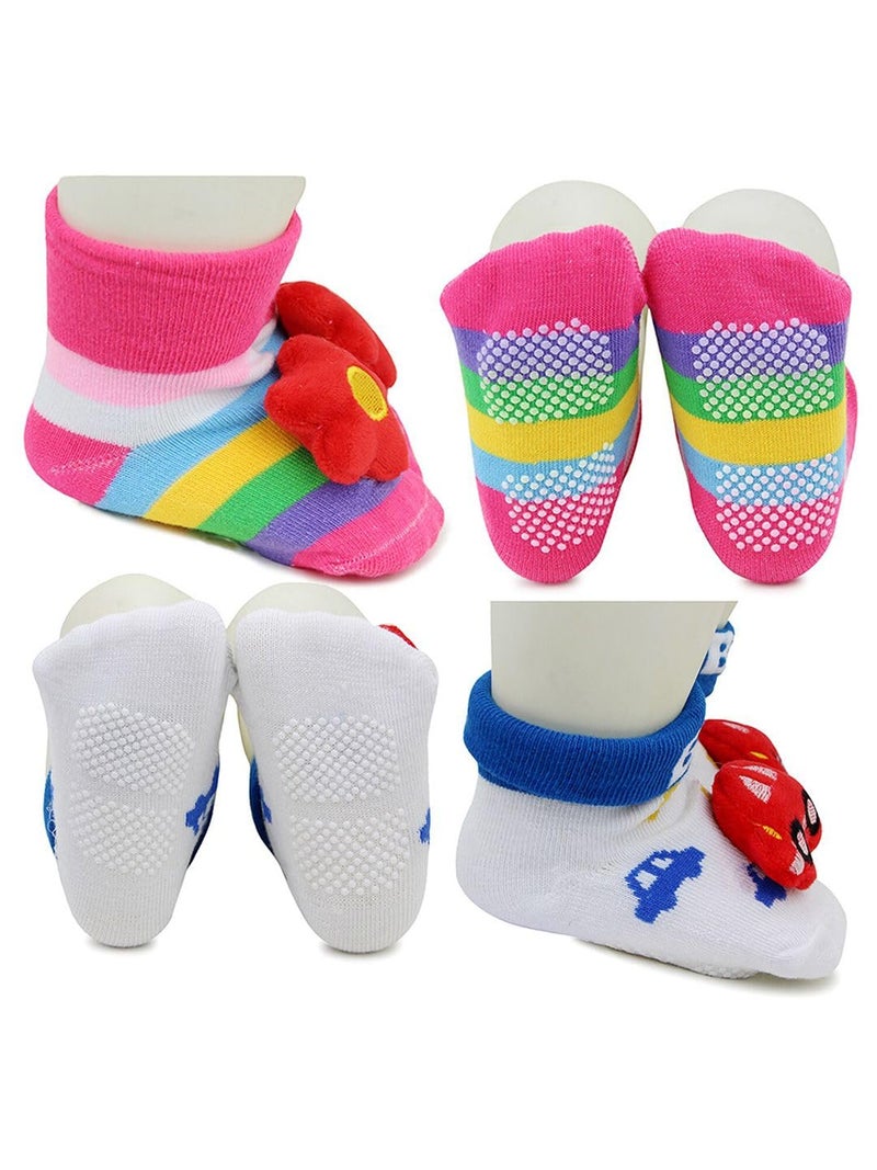 CUTEABLY Baby Girls Regular Cotton Newborn Socks, Infant Cartoon Christmas Print, Anti-Slip, 0-6 Months, Assorted - Image 3