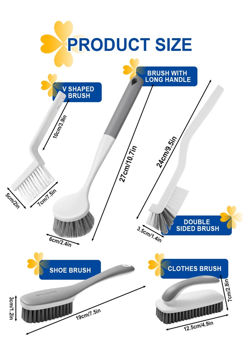 هومار كيت مجموعة فرشاة تنظيف متعددة الأغراض - عبوة من 5 فرش تنظيف للمطبخ والحمام للاستخدام المنزلي مع فرش متنوعة للأطباق والأواني والمقالي والأحواض والزجاجات - فرشاة أطباق بمقبض مريح - Image 2