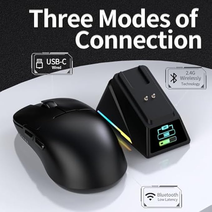 A-jazz WIRELESS GAMING MOUSE WITH RGB CHARGING DOCK, 88 G LIGHTWEIGHT PROGRAMMABLE TRI-MODE WIRELESS MOUSE GAMING, UP TO 26 DPI, 8000HZ, PLAYTIME WITH RGB BACKLIT, GREAT FOR PC, MAC (BLACK) - Image 3