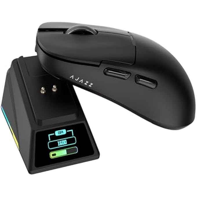 A-jazz WIRELESS GAMING MOUSE WITH RGB CHARGING DOCK, 88 G LIGHTWEIGHT PROGRAMMABLE TRI-MODE WIRELESS MOUSE GAMING, UP TO 26 DPI, 8000HZ, PLAYTIME WITH RGB BACKLIT, GREAT FOR PC, MAC (BLACK) - Image 1