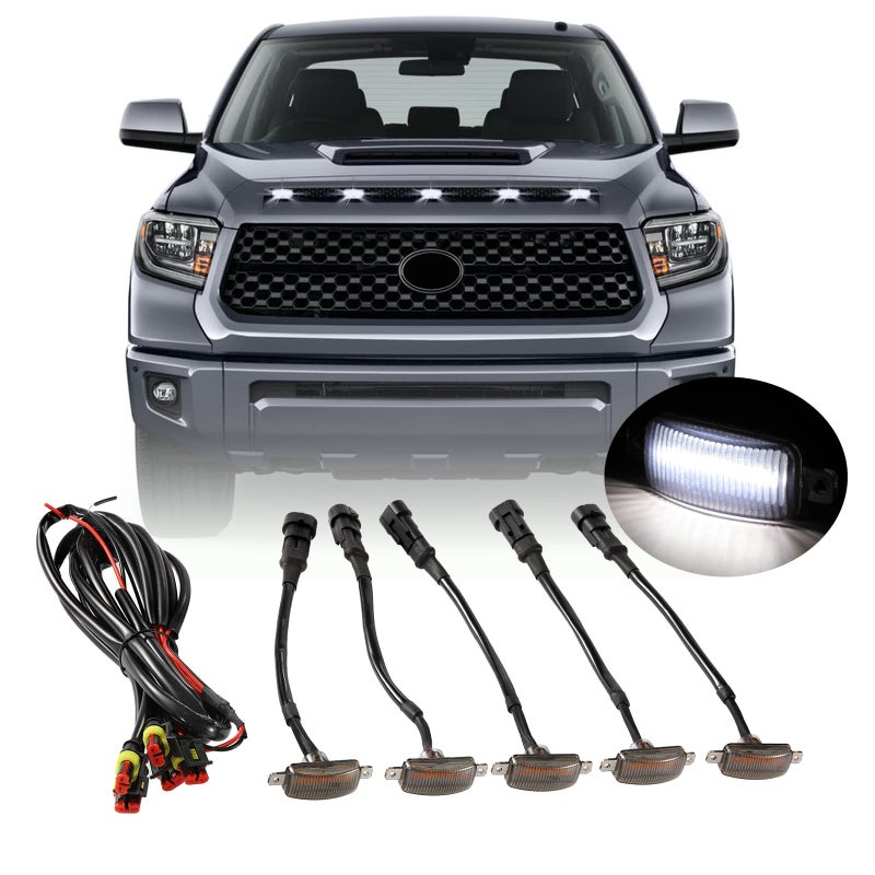 أضواء LED لشبكة المقدمة لسيارة تويوتا تندرا 2008 وما فوق شاحنات SUV عالمية مع تريم شبكة على طراز رابتور مصابيح DRL بيضاء لسيارات دودج رام وفورد F150 وجيب غلاديتور وGMC سييرا وشيفروليه سيلفرادو 5 قطع