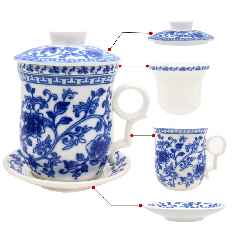 Tea Talent Tea Talent Porcelain Tea Cup with Infuser Lid and Saucer Sets  Chinese Jingdezhen Ceramics Coffee Mug Teacup Loose Leaf Tea Brewing System for Home Office 