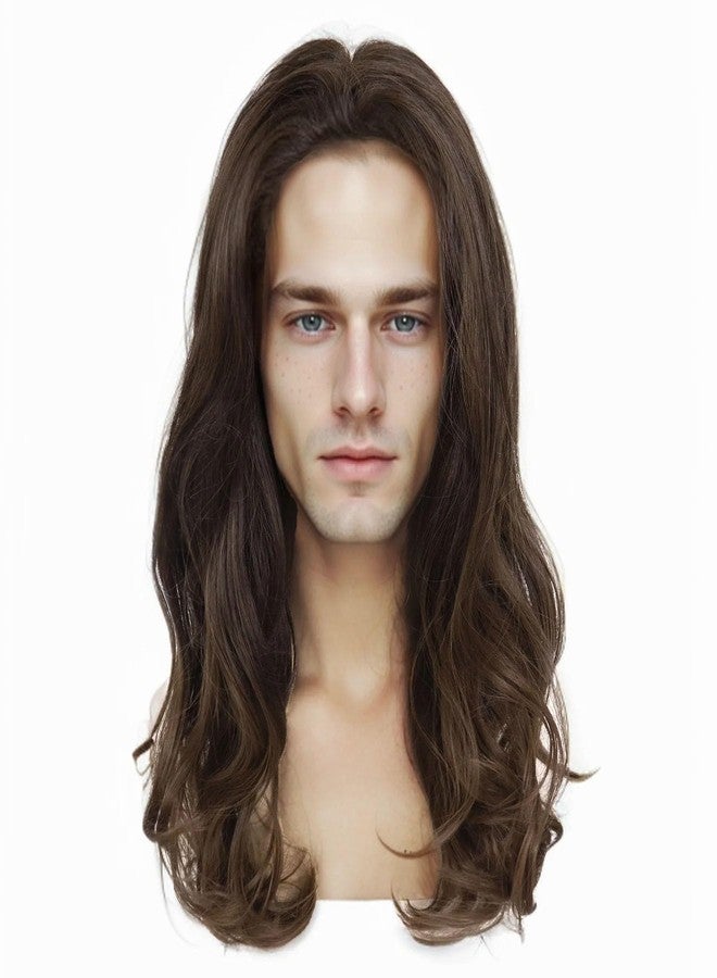 GNIMEGIL Sophisticated Long Wavy Cosplay Wig for Men in Rich Brown Natural Curly Wig Gentleman Halloween Costume Roleplay Wigs Brown in Synthetic Fiber - Image 2