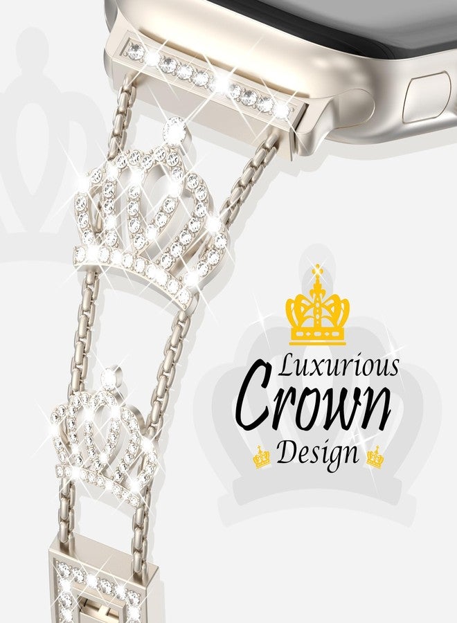 KADES Crown Bling Compatible Apple Watch Band Series 11 10 for Women 46mm, Stainless Steel Crown Strap with Bling Case & Screen Protector, for Apple Watch, Dressy Diamond Metal Band, Starlight - Image 4
