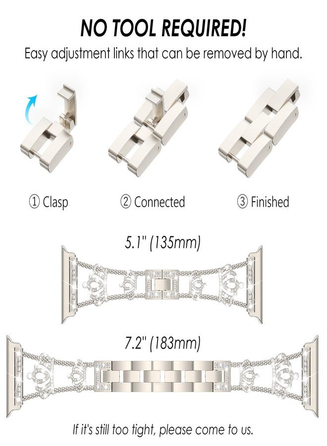 KADES Crown Bling Compatible Apple Watch Band Series 11 10 for Women 46mm, Stainless Steel Crown Strap with Bling Case & Screen Protector, for Apple Watch, Dressy Diamond Metal Band, Starlight - Image 5