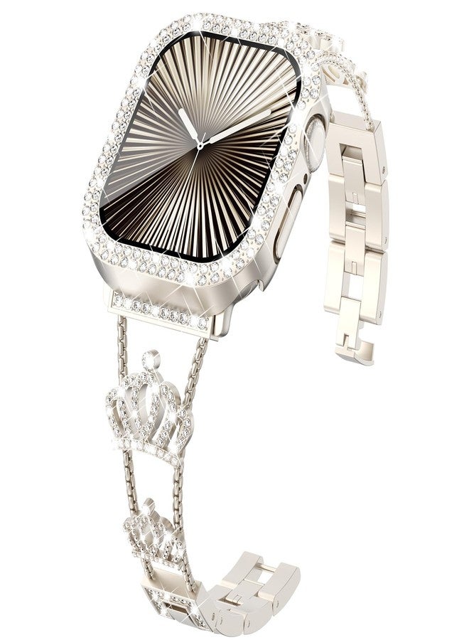 KADES Crown Bling Compatible Apple Watch Band Series 11 10 for Women 46mm, Stainless Steel Crown Strap with Bling Case & Screen Protector, for Apple Watch, Dressy Diamond Metal Band, Starlight - Image 1