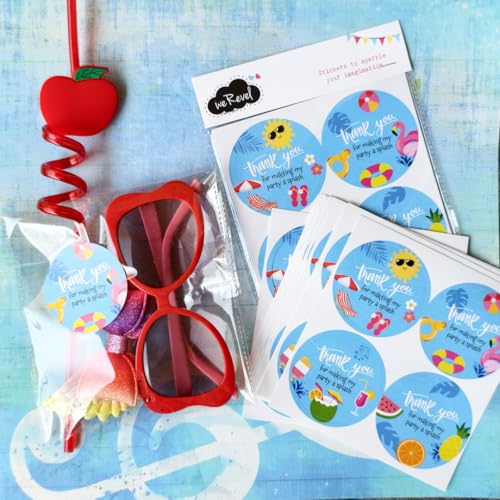 weRevel Beach and Swimming Pool Theme Thank You Party Stickers, 40 Count, 2 Inches, Round, 4 Unique Designs, Matt-Finish Paper - Image 4
