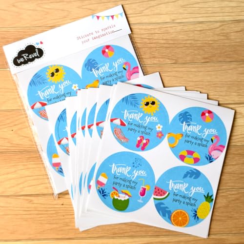 weRevel Beach and Swimming Pool Theme Thank You Party Stickers, 40 Count, 2 Inches, Round, 4 Unique Designs, Matt-Finish Paper - Image 3