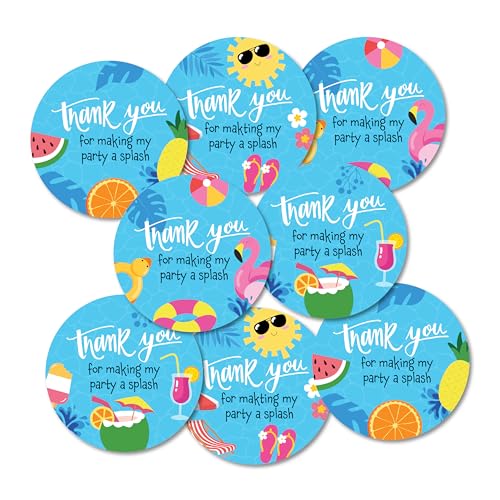weRevel Beach and Swimming Pool Theme Thank You Party Stickers, 40 Count, 2 Inches, Round, 4 Unique Designs, Matt-Finish Paper - Image 1