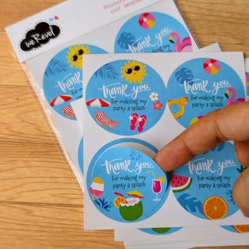 weRevel Beach and Swimming Pool Theme Thank You Party Stickers, 40 Count, 2 Inches, Round, 4 Unique Designs, Matt-Finish Paper - Image 5