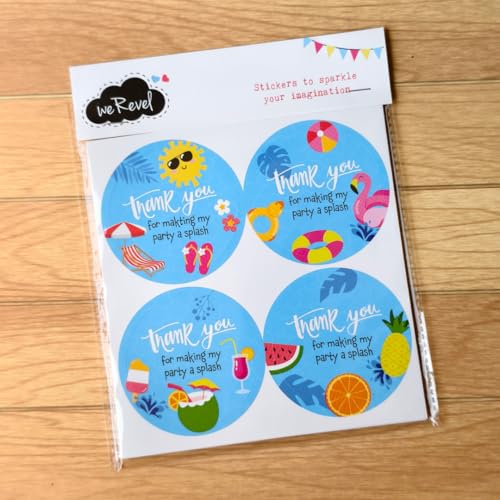 weRevel Beach and Swimming Pool Theme Thank You Party Stickers, 40 Count, 2 Inches, Round, 4 Unique Designs, Matt-Finish Paper - Image 2