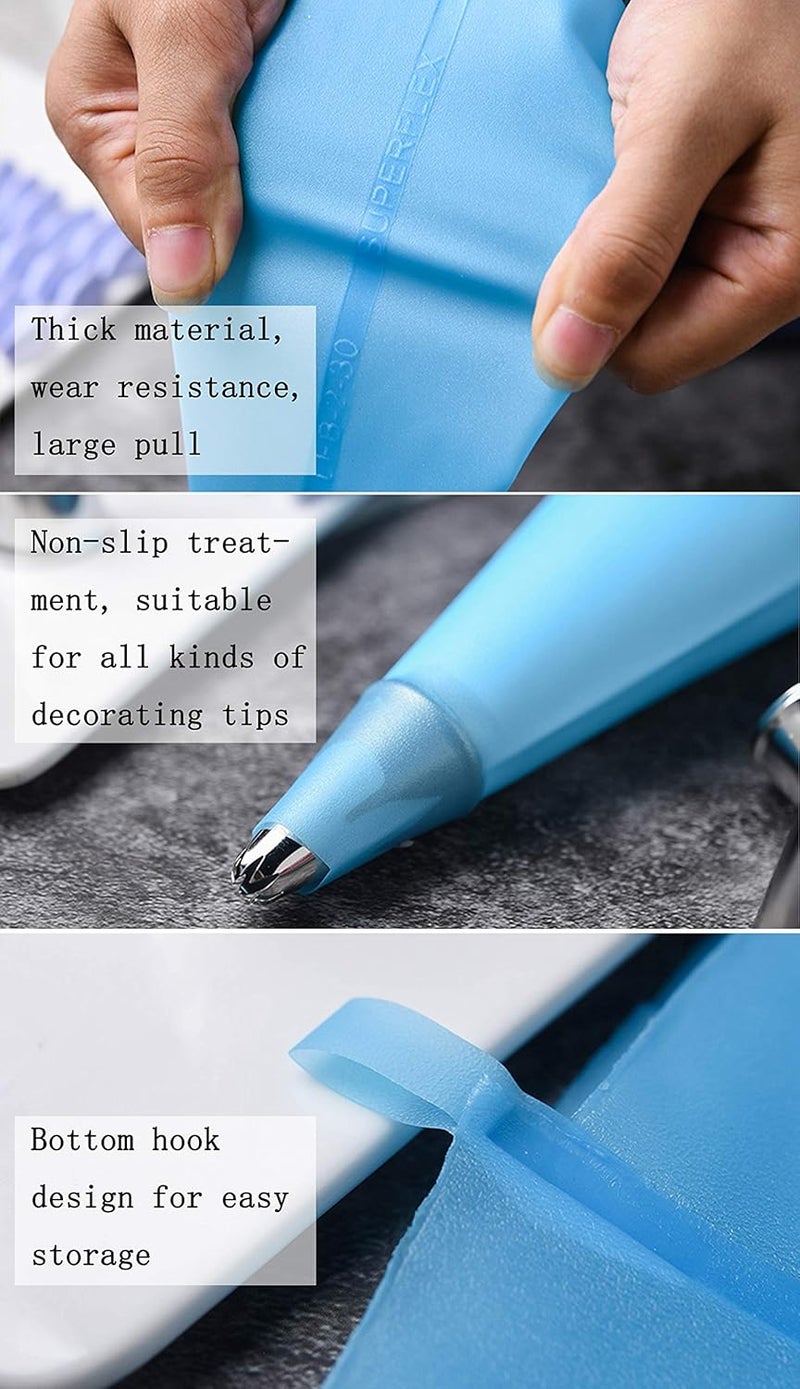 GEMLON Reusable Piping Bags Set – Silicone Pastry Bag, Icing Bag for Cake Decorating – Baking Tools Kit with 3X (12’’+14’’+16’’) Bags, 9 Tip Couplers, 9 Frosting Bag Ties, Cupcake Decorations Supplies - Image 5