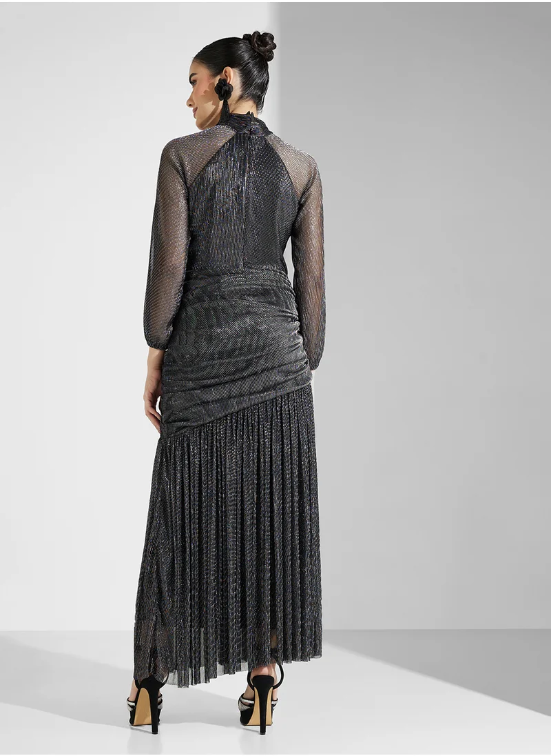 Namshi x Draped Detail Metallic Shimmer Dress