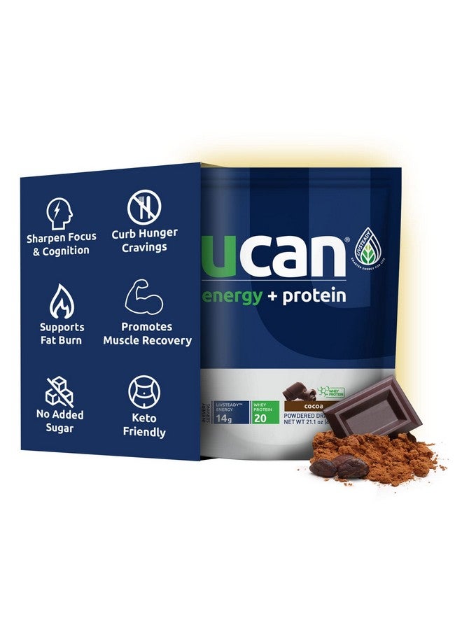 UCAN Energy + Whey Protein Powder - 19g Per Serving with Amino Acids EAAs & BCCAs - Keto Protein Powder - No Added Sugar, Gluten-Free - Cocoa - 12 Servings - Image 1
