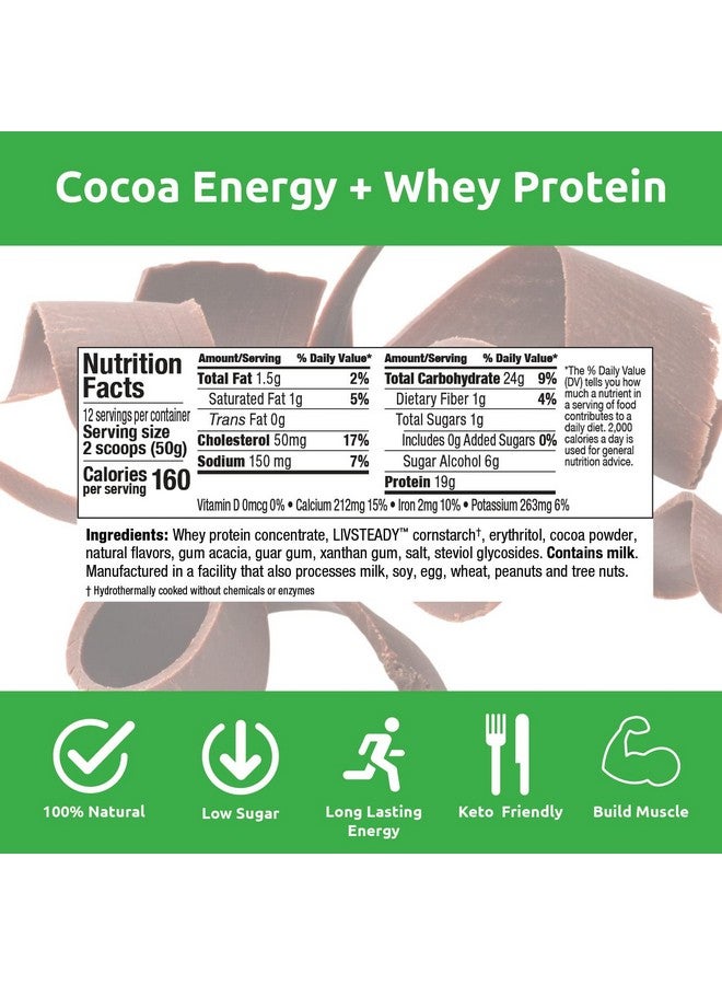 UCAN Energy + Whey Protein Powder - 19g Per Serving with Amino Acids EAAs & BCCAs - Keto Protein Powder - No Added Sugar, Gluten-Free - Cocoa - 12 Servings - Image 3