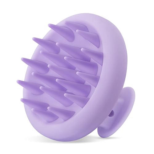 HEETA Scalp Massager Hair Growth Scalp Scrubber with Soft Bristles Integrated Silicone Design Exfoliator for Dandruff Removal Relaxation Shampoo Brush Fit Wet Dry Hair Use Light Purple - Image 1