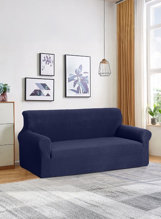 Noon East Stretch Fit Texture Sofa Cover with Elastic Bottom, Soft Slipcover Fabric - Great for Furniture Protection, Washable & Dog/Cats Friendly - 3 Seater (180-230 cm) - Navy Blue - Image 2