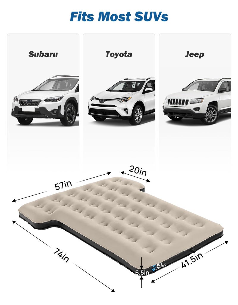 JOYTUTUS SUV Air Mattress Camping Bed,3.0 Thickened Flocking Car Camping Inflatable Mattress,Anti-Leakage,with 2 Pillows & Electric Pump Universal Car Bed for SUV Trunk and Rear Seat,Camel - Image 5