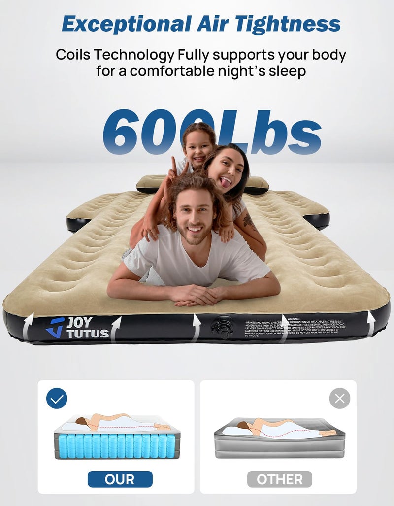 JOYTUTUS SUV Air Mattress Camping Bed,3.0 Thickened Flocking Car Camping Inflatable Mattress,Anti-Leakage,with 2 Pillows & Electric Pump Universal Car Bed for SUV Trunk and Rear Seat,Camel - Image 2