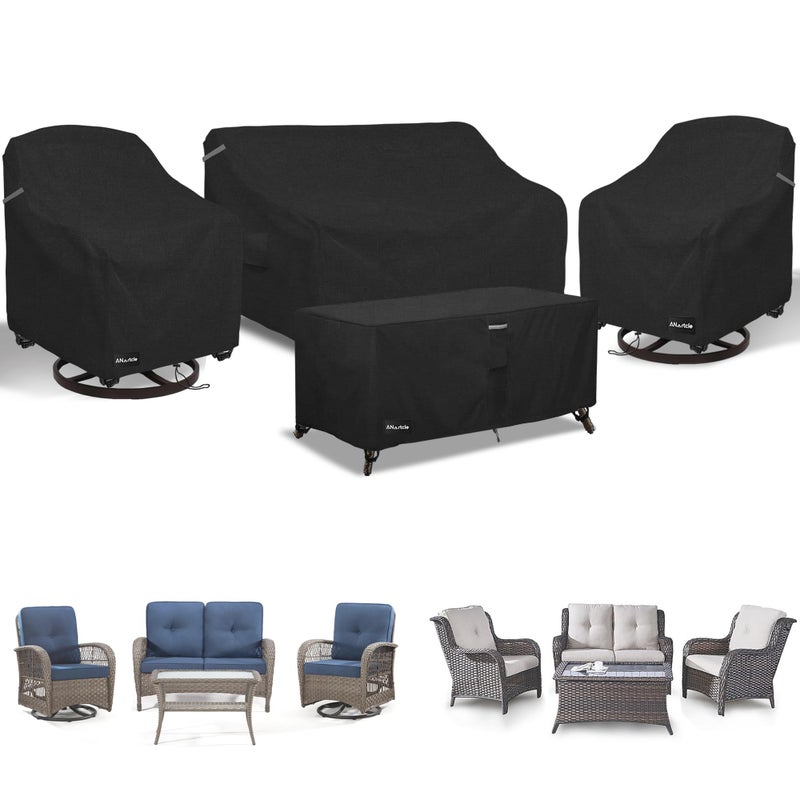 ANartcle Patio Furniture Covers 4 Piece Set, 600D Waterproof Heavy Duty Outdoor Furniture Covers,Fit Wicker Patio Loveseat, Swivel Rocker Chair and Coffee Table,Black - Image 1